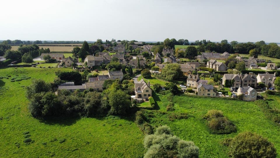 Aerial View of Sixpenny Cottage and Village Behind, Sixpenny Cottage, Bolthole Retreats