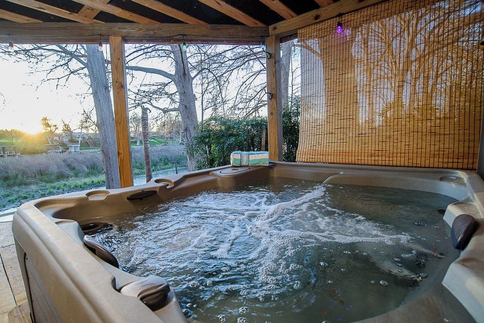 Relax in the hot tub with a view