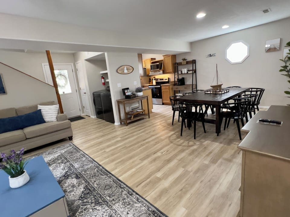 Dining for 8. Additional folding table and chairs located in upstairs closet 