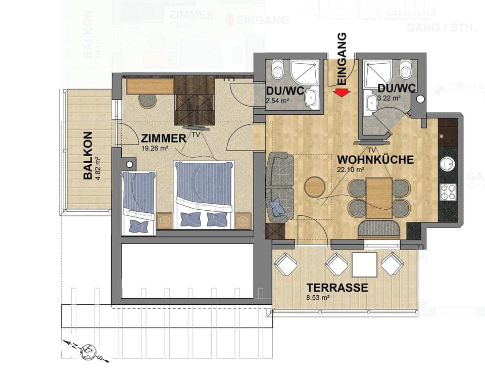 Apartment, 1 Bedroom, Terrace, Mountain View | Floor plan