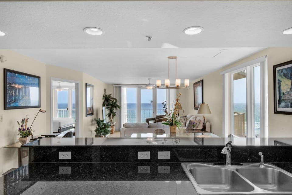 Panoramic views of the Gulf from the kitchen