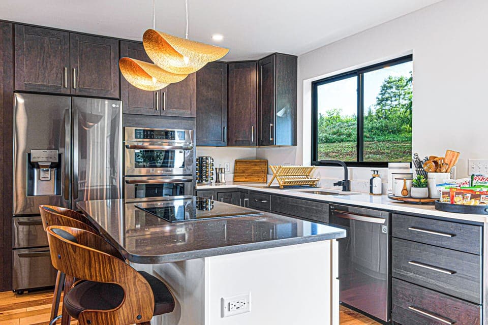 The kitchen is fully stocked for everything you will need to cook for the entire family. We include all the basic condiments so you can pack light. 