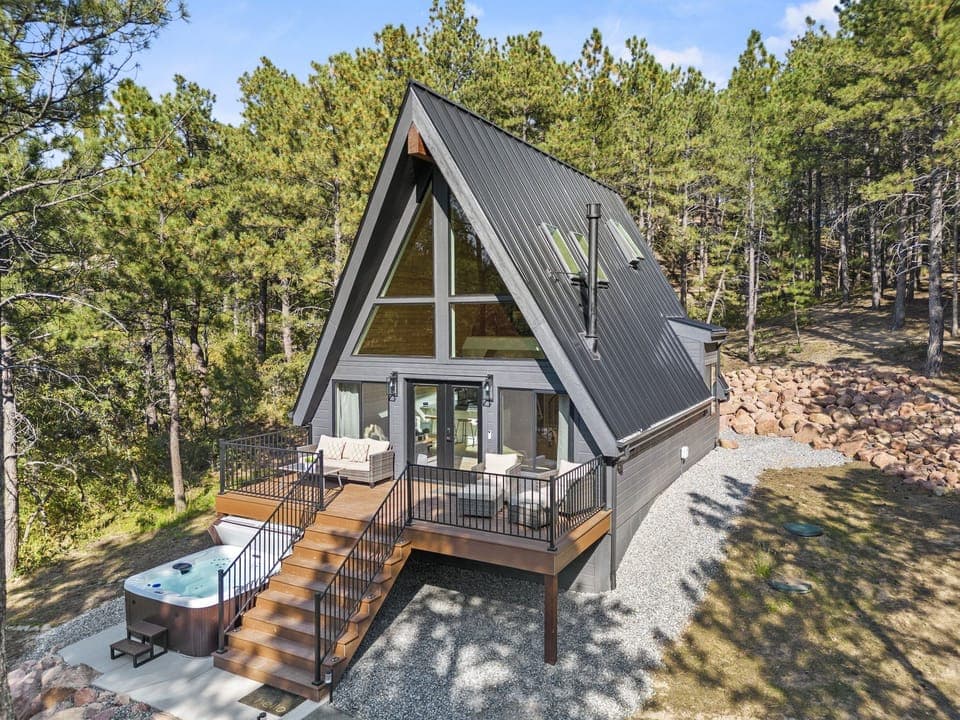 Beautiful custom built A-Frame at Hillside Hideaway waiting your arrival! 