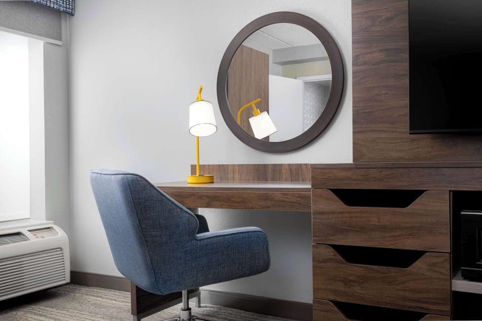 Premium bedding, desk, blackout drapes, iron/ironing board