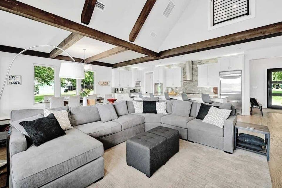 Large living area open to kitchen and dining.