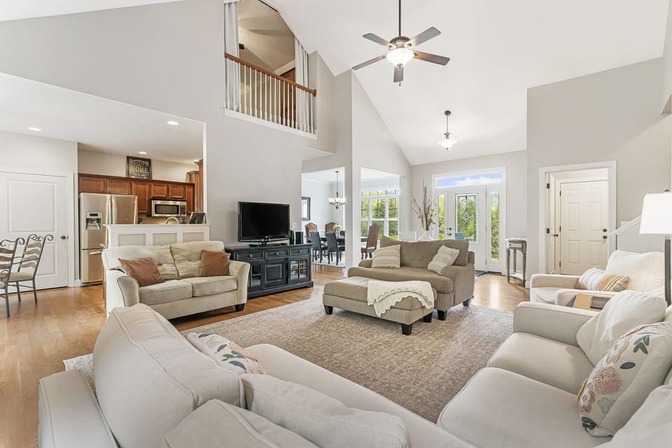 Sink into comfort in this elegant and spacious living room.