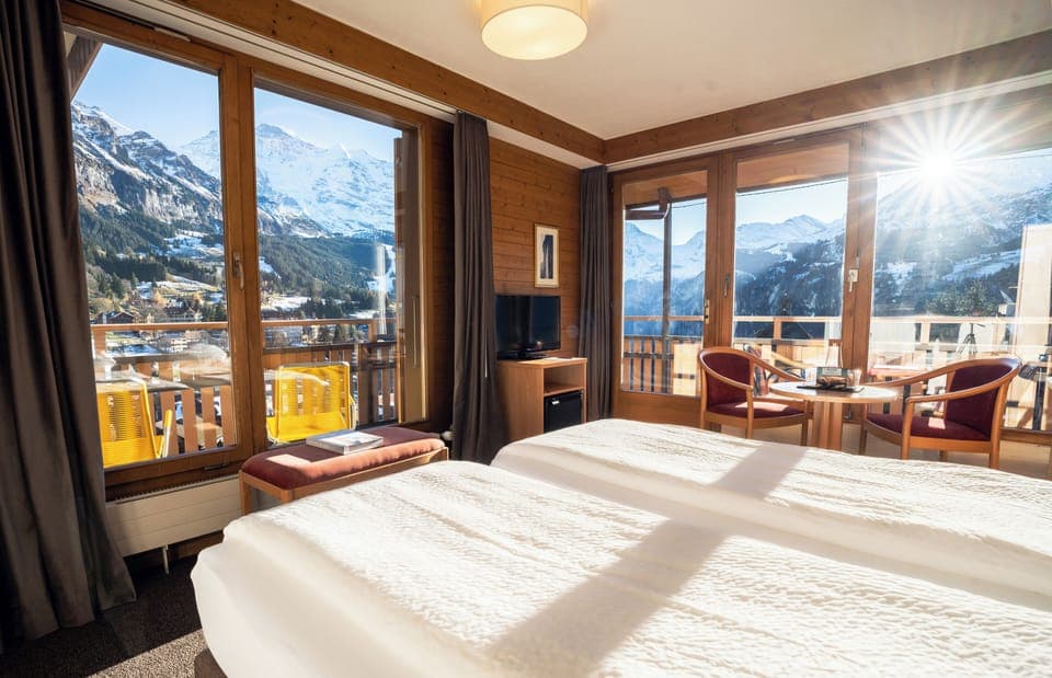 Panorama Double Room with Jungfrau View and Balcony | Hypo-allergenic bedding, minibar, in-room safe, desk