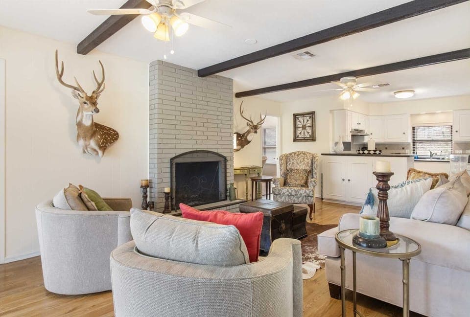 Chilly evenings? Add warmth and ambiance to the living area with the crackling fireplace!