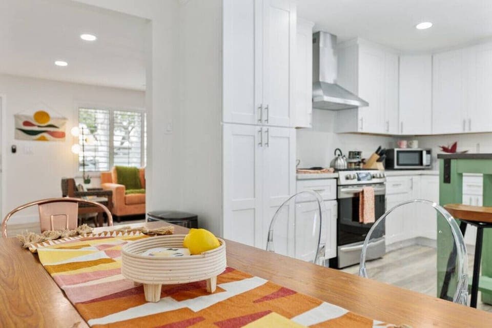 Dining table and kitchen