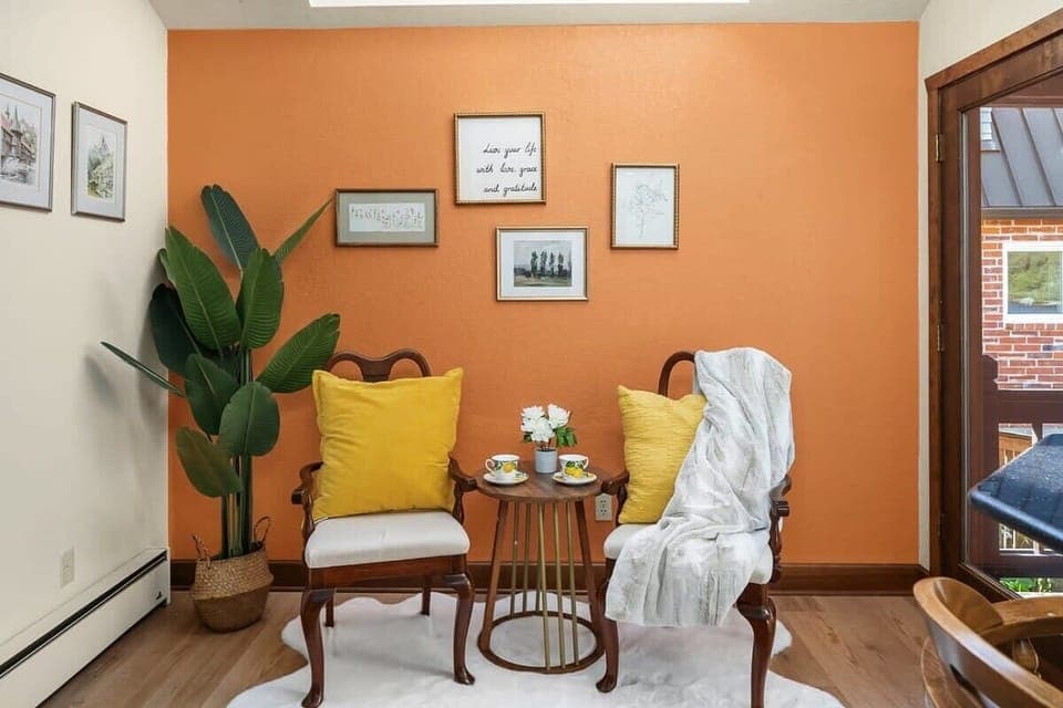 A coffee area by the wall