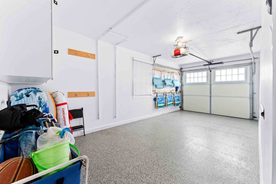 The garage has all beach essentials including beach chairs and toys.