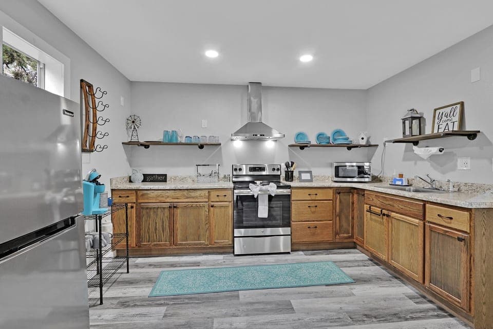 A sleek kitchen with stainless steel appliances