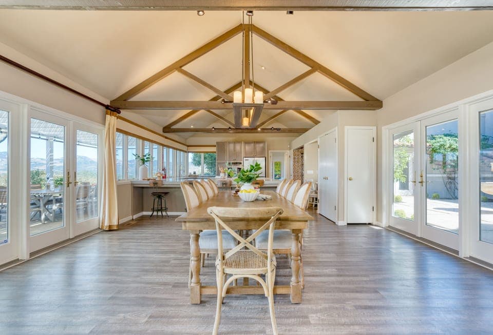 Large dining table has seating for 10.