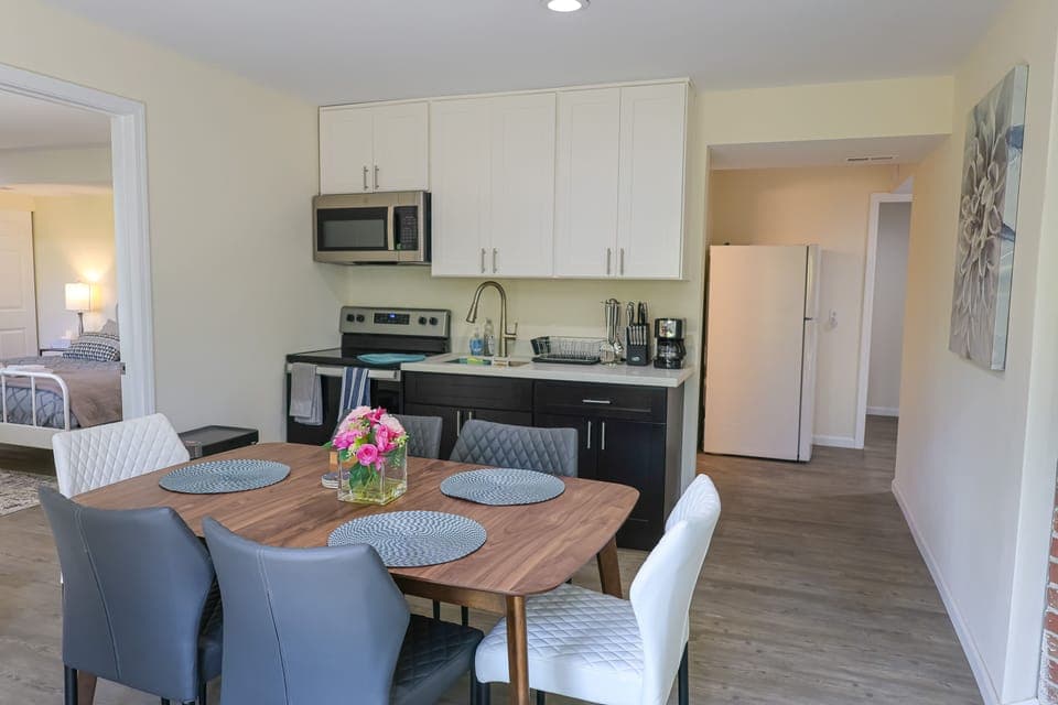 Dining table and kitchen