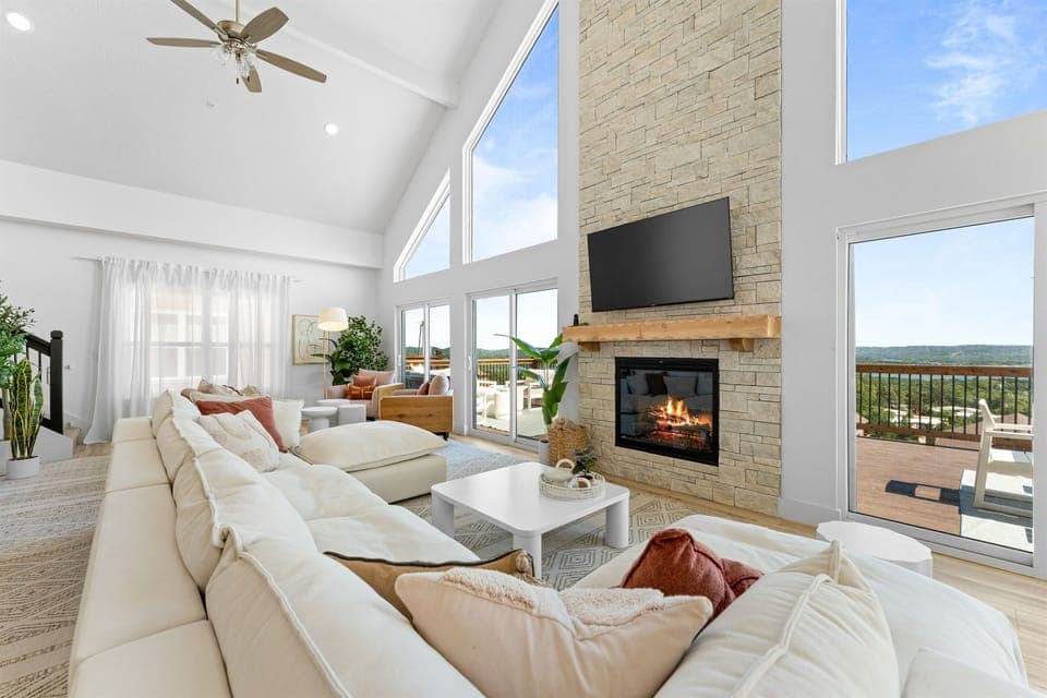 Have a relaxing afternoon in this spacious living room, equipped with Electric fireplace & 58" Smart TV with ROKU