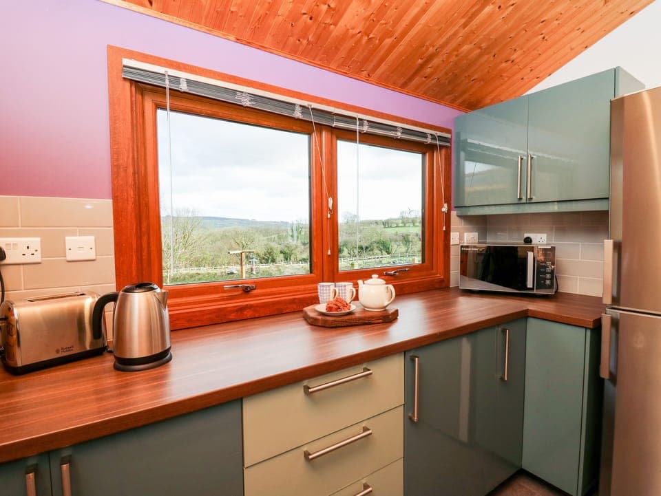 Fridge, electric kettle, toaster, cookware/dishes/utensils