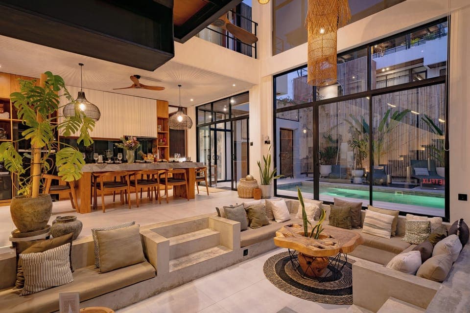 Villa | Living area | 60-inch flat-screen TV with cable channels