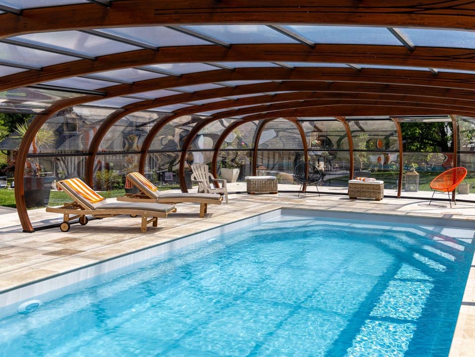 Indoor pool, outdoor pool, sun loungers