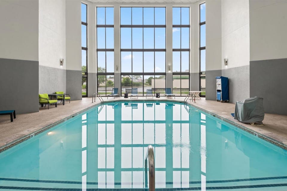 Indoor pool, open 9 AM to 10 PM, sun loungers
