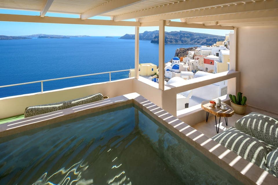 Aether Suite with Outdoor heated Jacuzzi & Caldera View | 1 bedroom, premium bedding, in-room safe, individually decorated