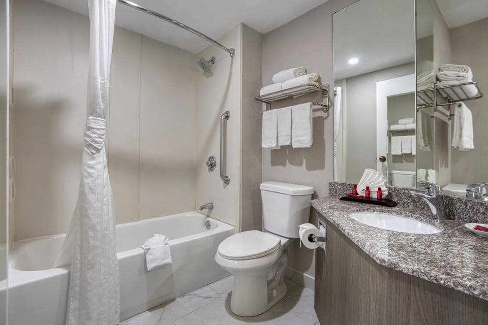 Standard Room, 2 Double Beds, Non Smoking, Refrigerator | Bathroom | Combined shower/tub, free toiletries, hair dryer, towels