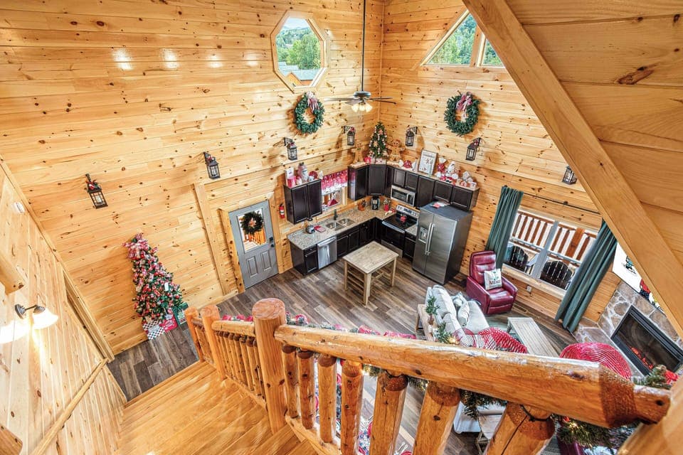 Flat-screen TV, fireplace