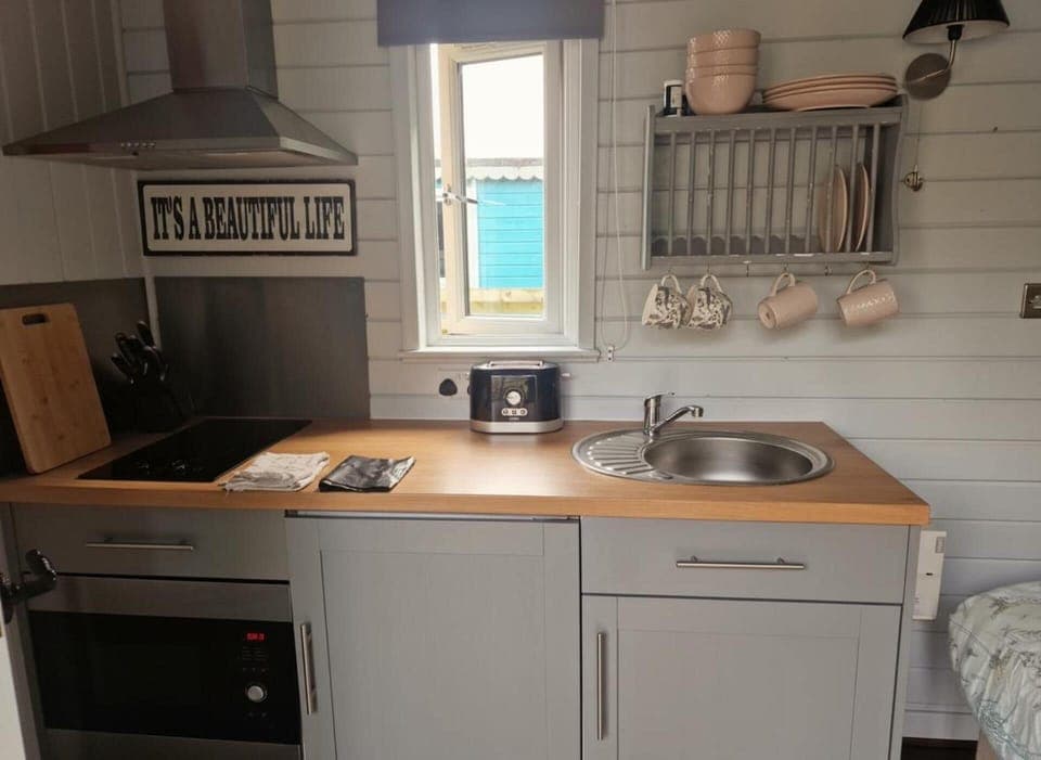 Fridge, microwave, stovetop, electric kettle