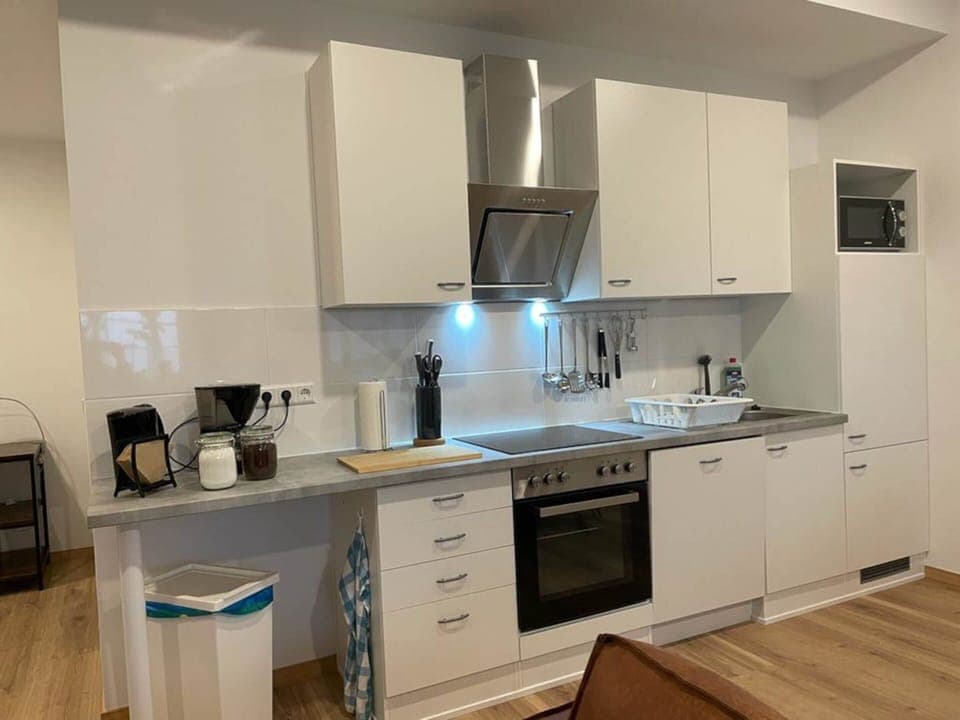 Full-size fridge, microwave, reusable coffee/tea filters