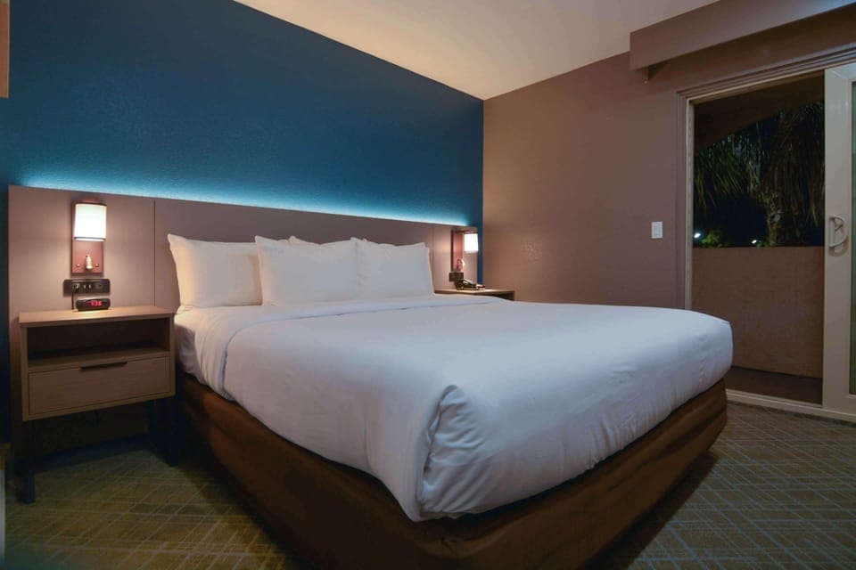 Suite, 1 King Bed, Non Smoking | Desk, laptop workspace, blackout drapes, iron/ironing board