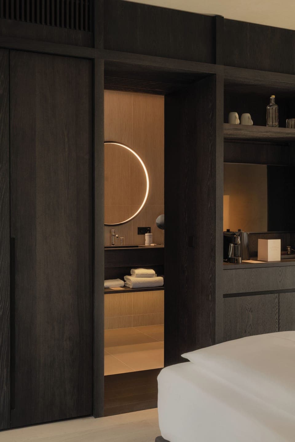 Designer toiletries, hair dryer, bidet, towels