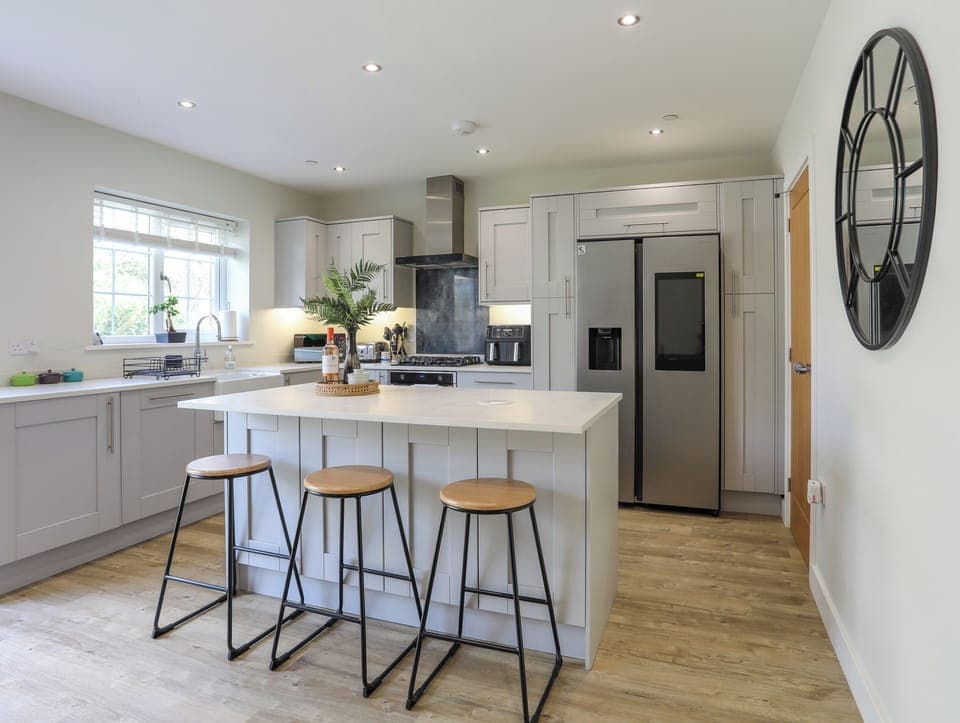 Fridge, electric kettle, toaster, cookware/dishes/utensils