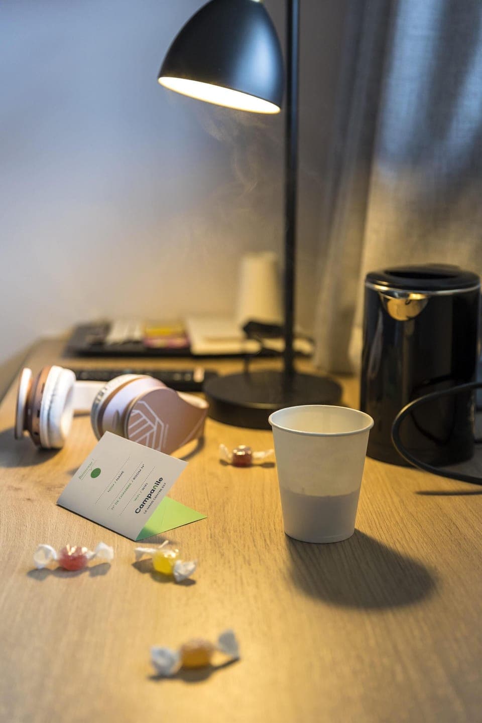 Premium bedding, desk, blackout drapes, soundproofing