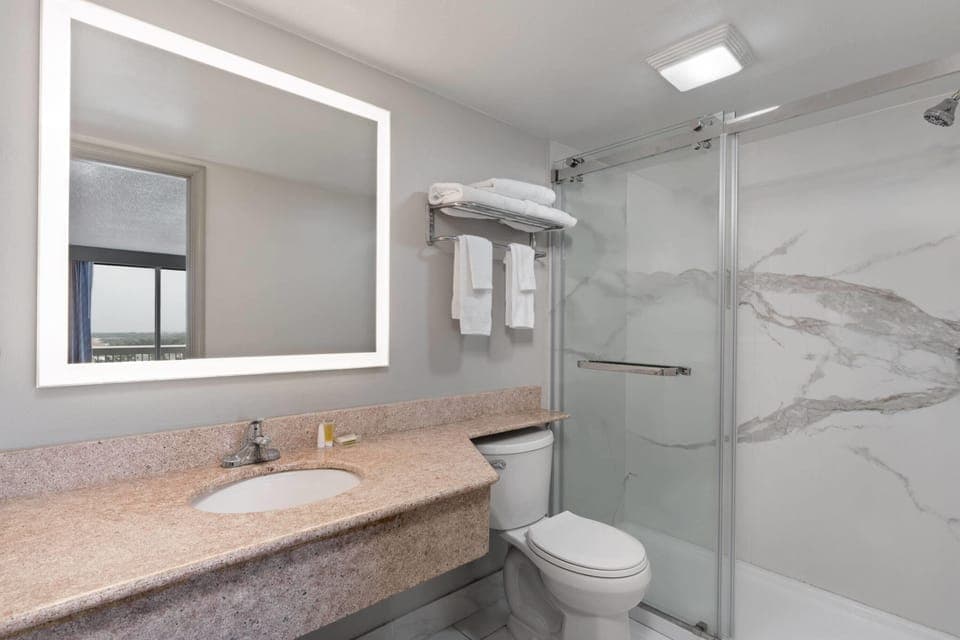 Eco-friendly toiletries, hair dryer, towels, soap