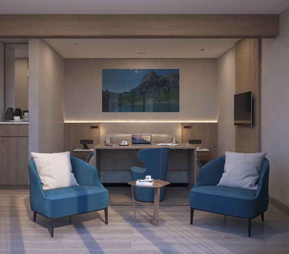 Luxury Studio Suite, 1 King Bed, Non Smoking, Mountain View | In-room safe, desk, laptop workspace, blackout drapes