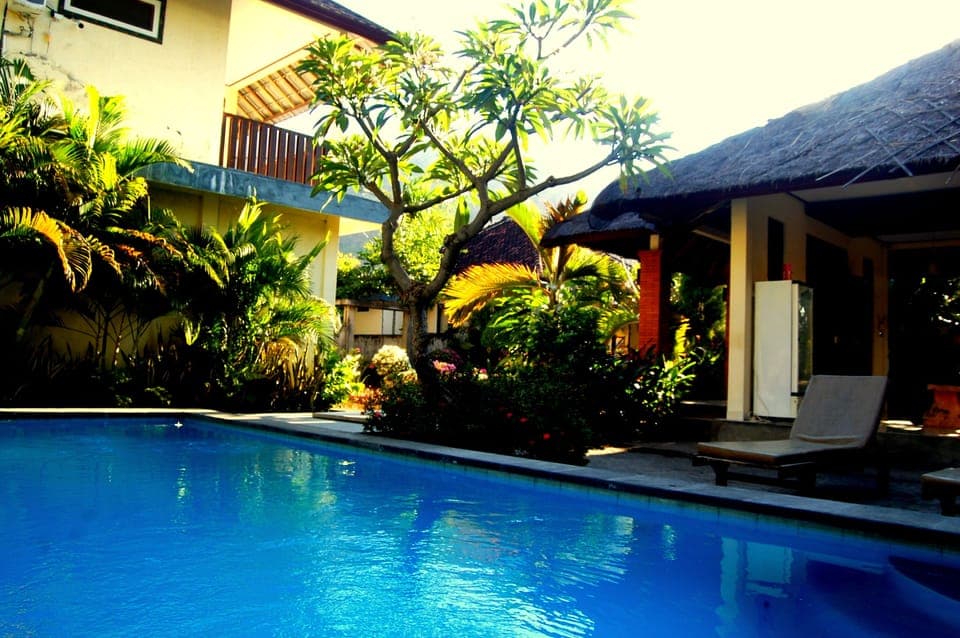 Outdoor pool, sun loungers