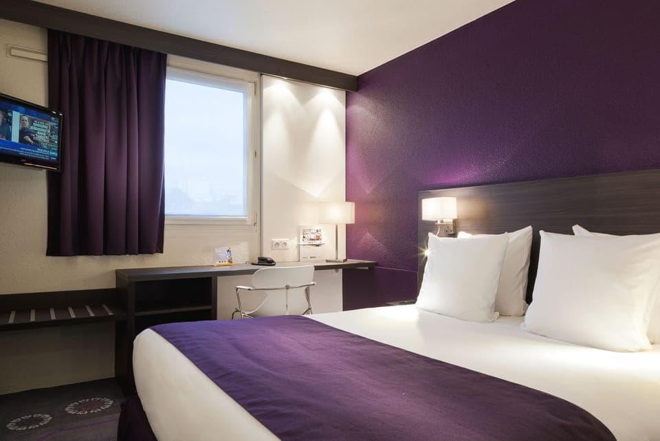 Desk, laptop workspace, blackout drapes, soundproofing