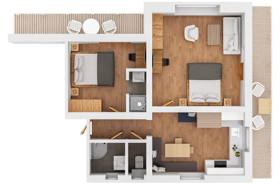 Sonnberg mit 2 Schlafzimmern, Gartenblick und 2 Balkonen | In-room safe, free WiFi, bed sheets