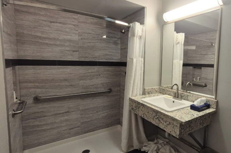 Room, 1 King Bed, Non Smoking | Bathroom | Free toiletries, hair dryer, towels