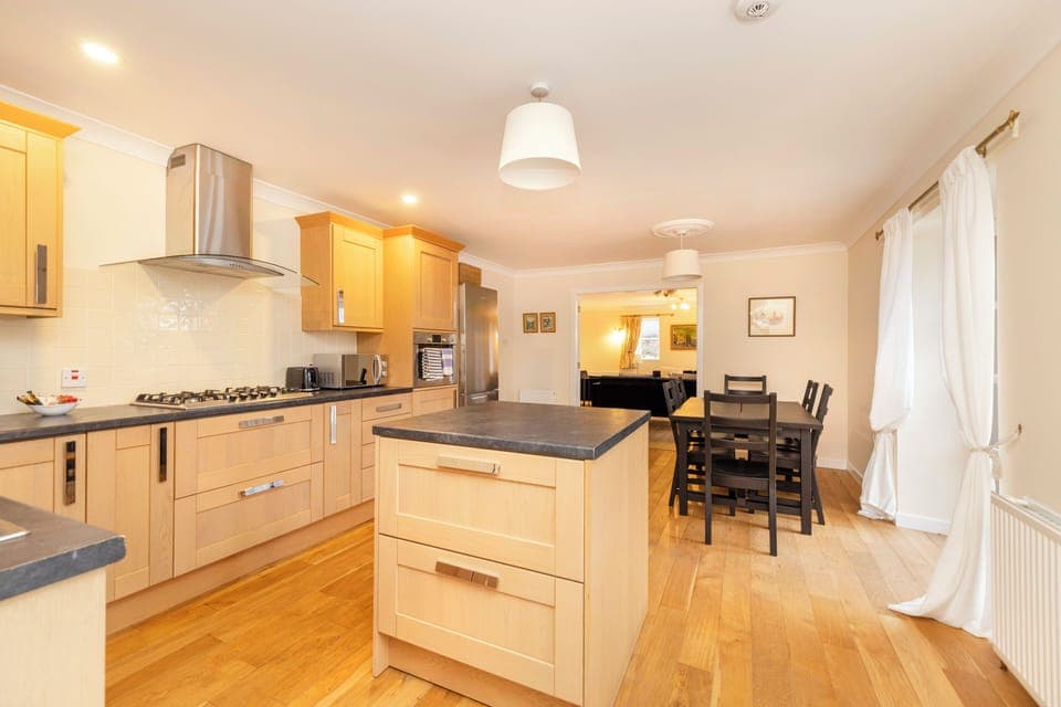 Comfort House, River View | Private kitchen | Fridge, microwave, oven, stovetop