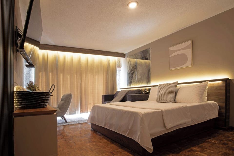 Premium bedding, down comforters, memory foam beds, desk