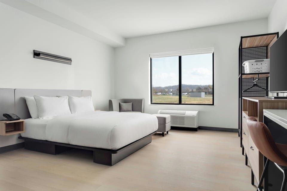 Studio, 1 Queen Bed, City View | Down comforters, desk, laptop workspace, blackout drapes