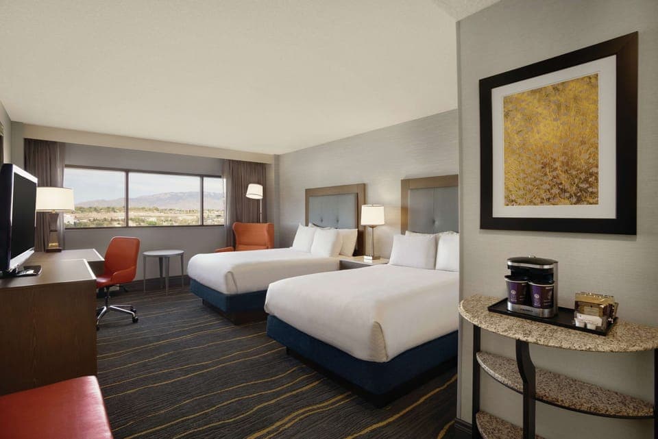 Room, 2 Double Beds, Mountain View | In-room safe, desk, laptop workspace, blackout drapes