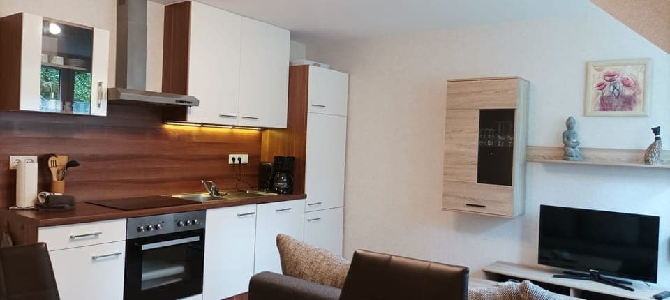 Standard Apartment, 2 Bedrooms, 2 Bathrooms, Garden View | Private kitchen | Full-size fridge, microwave, stovetop, dishwasher