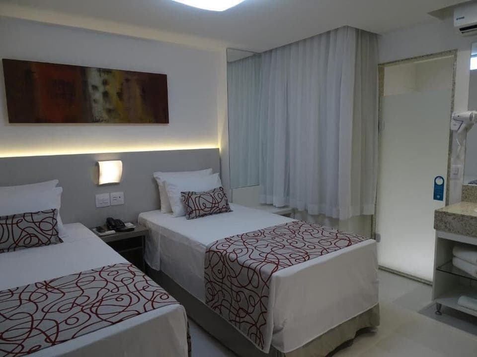 Minibar, desk, laptop workspace, blackout drapes