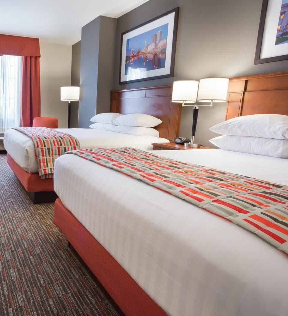 Pillowtop beds, desk, laptop workspace, blackout drapes