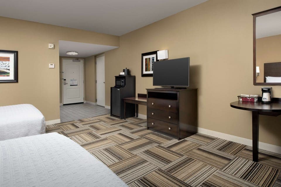 Room, 2 Queen Beds, Accessible, Bathtub (Mobility/Hearing) | Desk, laptop workspace, blackout drapes, iron/ironing board
