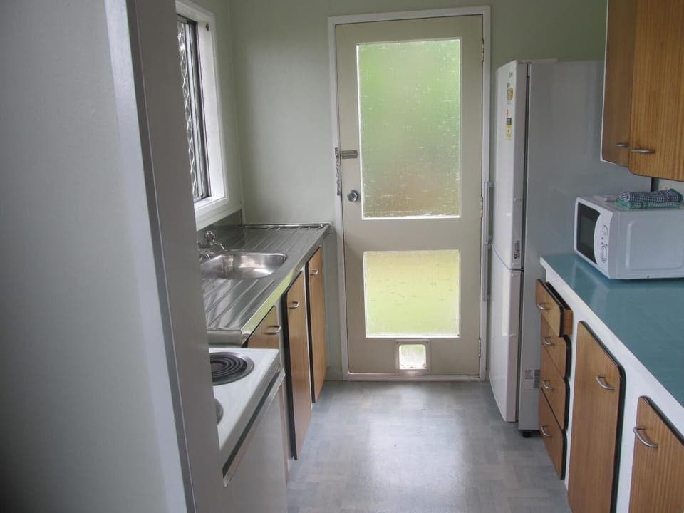 Fridge, microwave, stovetop, electric kettle
