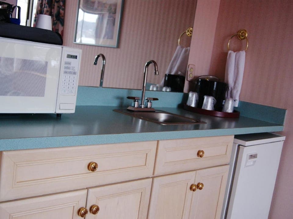 Mini-fridge, microwave, coffee/tea maker