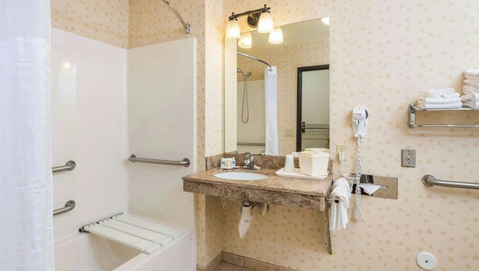 1 King Bed Nonsmoking Handicap Accessible | Bathroom | Combined shower/tub, free toiletries, hair dryer, towels