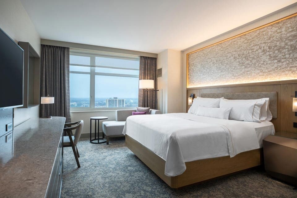 Premium bedding, down comforters, pillowtop beds, in-room safe